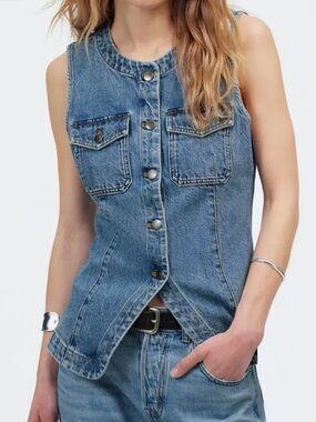 NWT Madewell Denim High Crewneck Vest In Billings Wash, 6